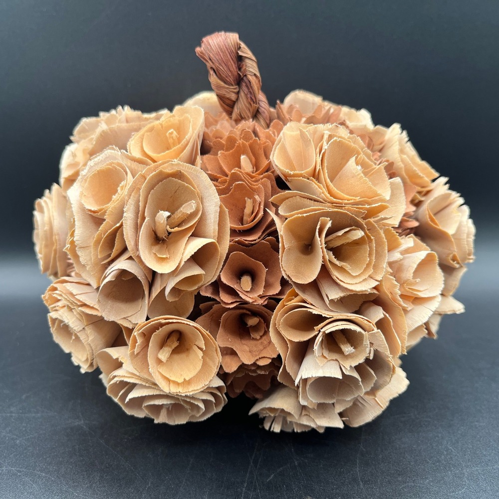 Wood Shaving Rosette Decorative Pumpkin Natural Fiber Stem Fall Harvest Decor